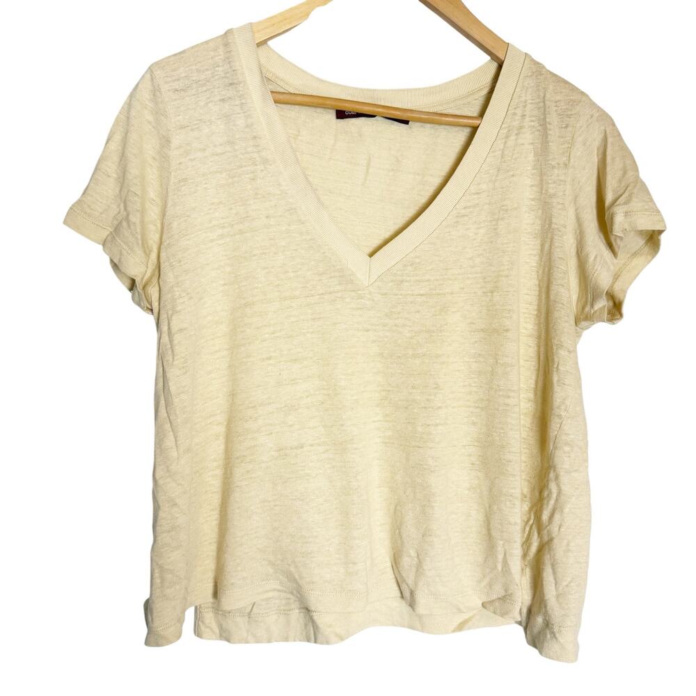 Comptoir des Cotonniers Beige Cream 100% Linen Short Sleeve V-Neck T-Shirt Small